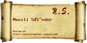 Meszli Sándor névjegykártya